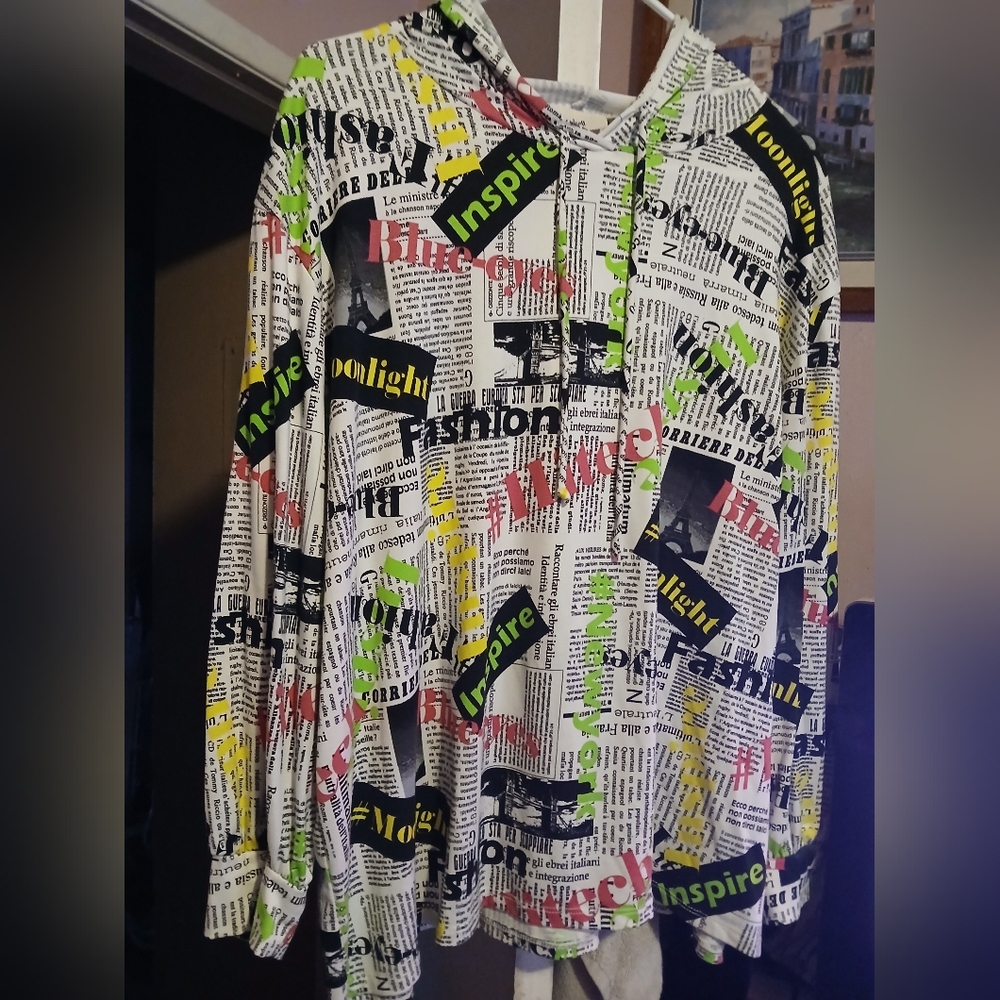 TeenBell Vibrant Newspaper Print Hoodie